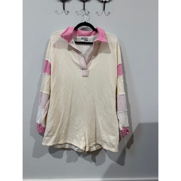 Bucket List Pullover Romper Pink Beige Long Sleeve SMALL - Picture 1 of 1